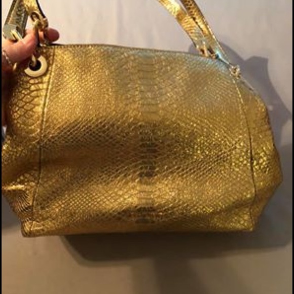 NWT Michael Kors Gold Python Leather Hobo - Picture 5 of 5
